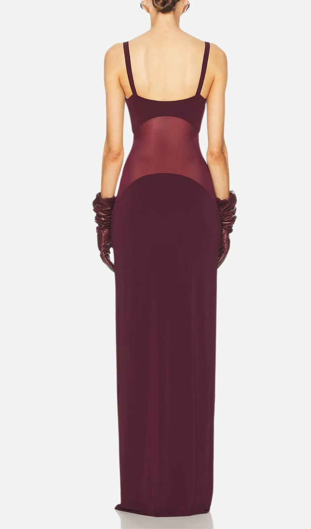 sheer knit curve maxi dress in merlot Gloria Lanvin