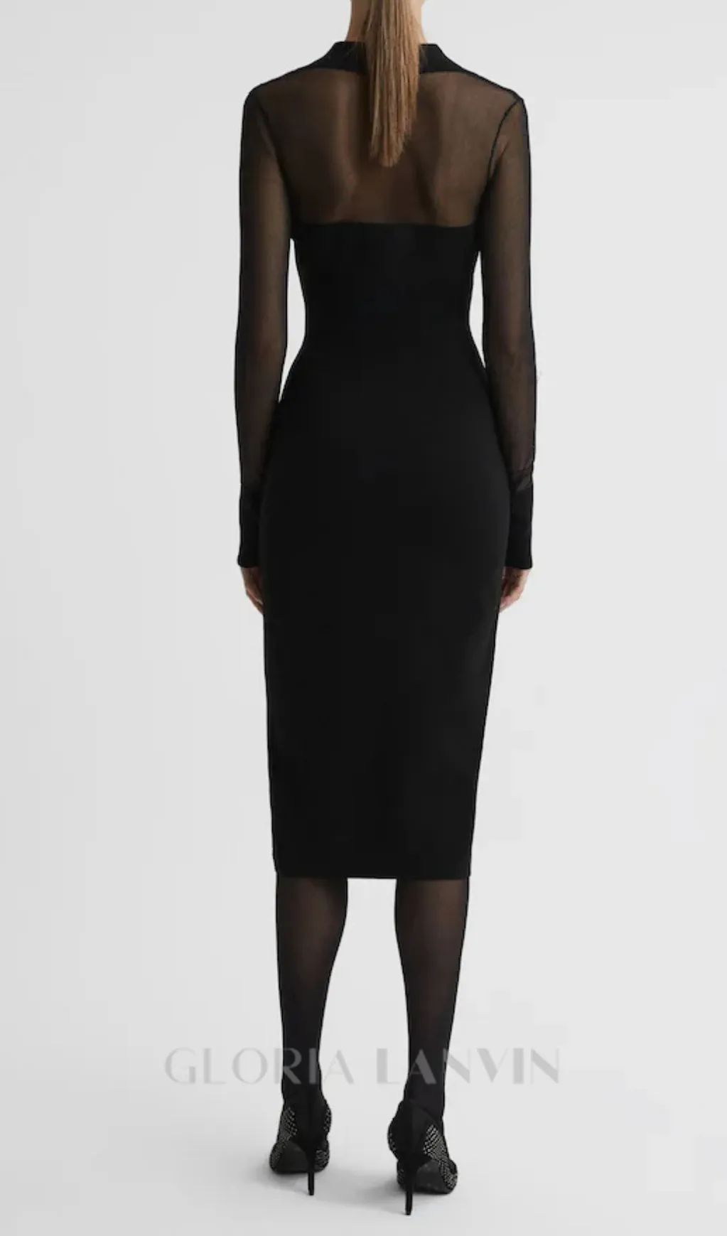 sheer knitted button-through midi dress in black Gloria Lanvin