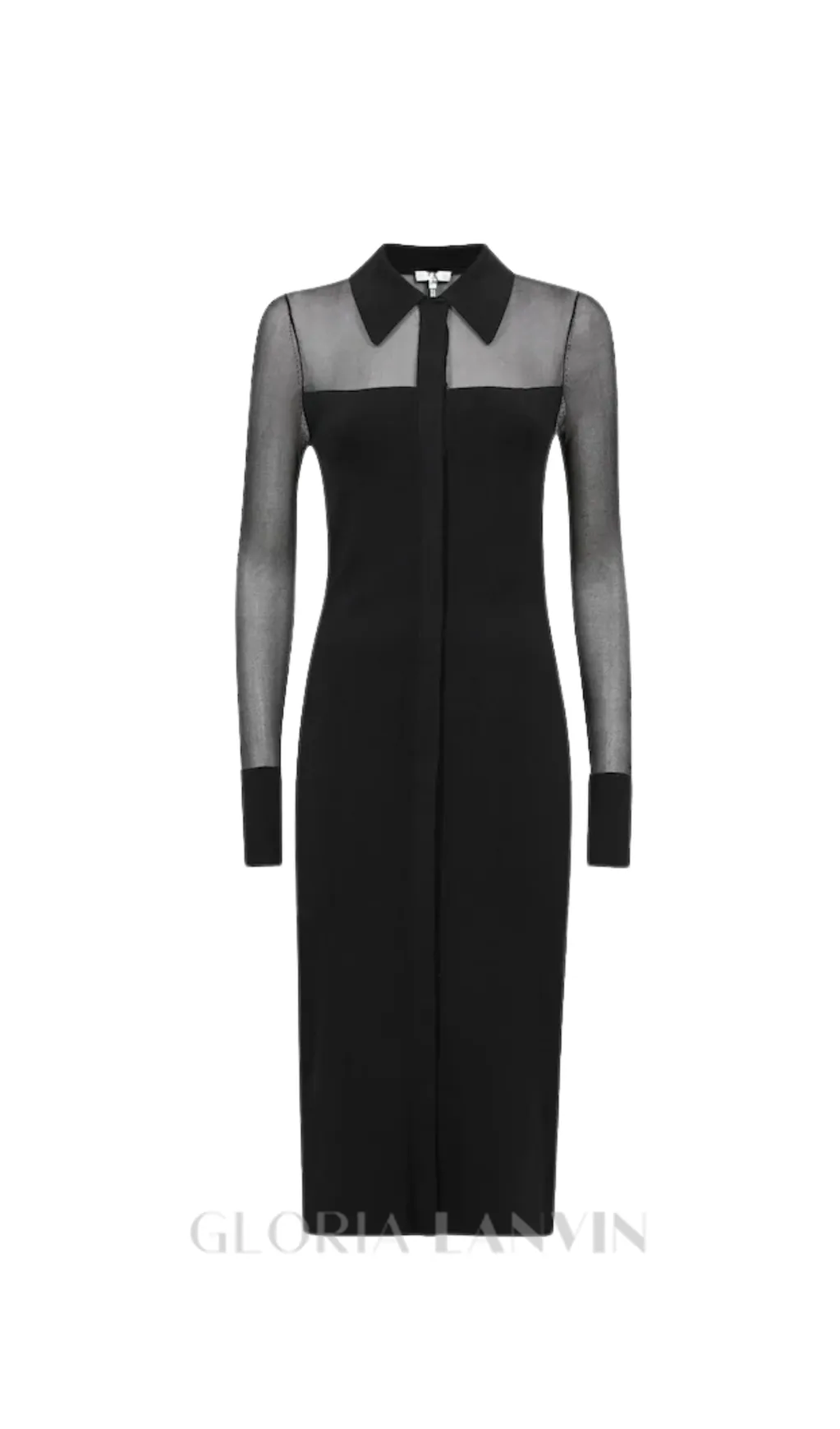 sheer knitted button-through midi dress in black Gloria Lanvin