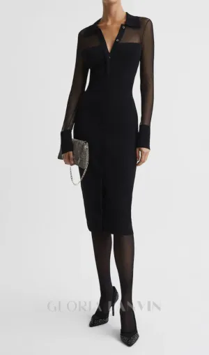 sheer knitted button-through midi dress in black Gloria Lanvin