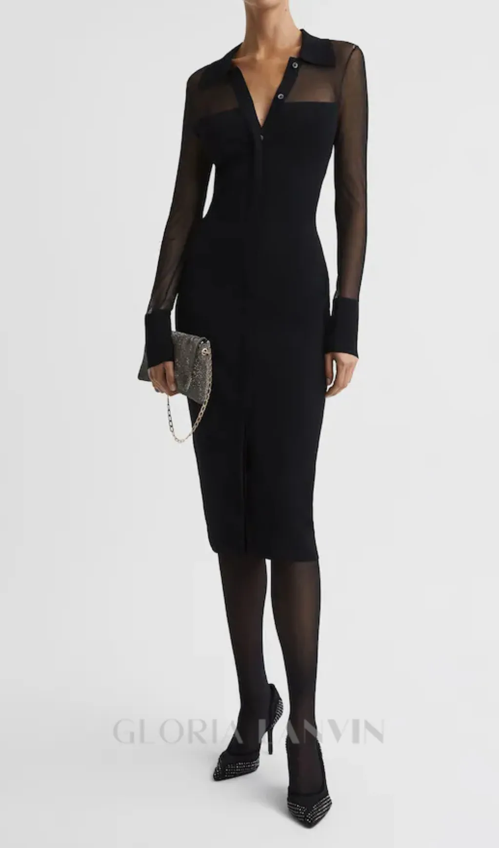 sheer knitted button-through midi dress in black Gloria Lanvin