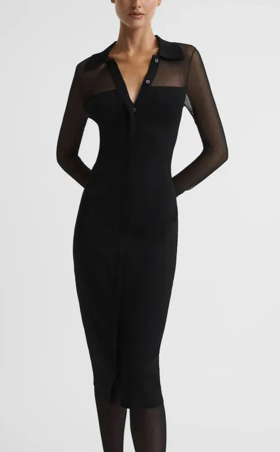sheer knitted button-through midi dress in black Gloria Lanvin