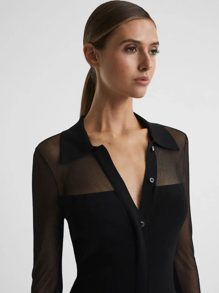 sheer knitted button-through midi dress in black Gloria Lanvin