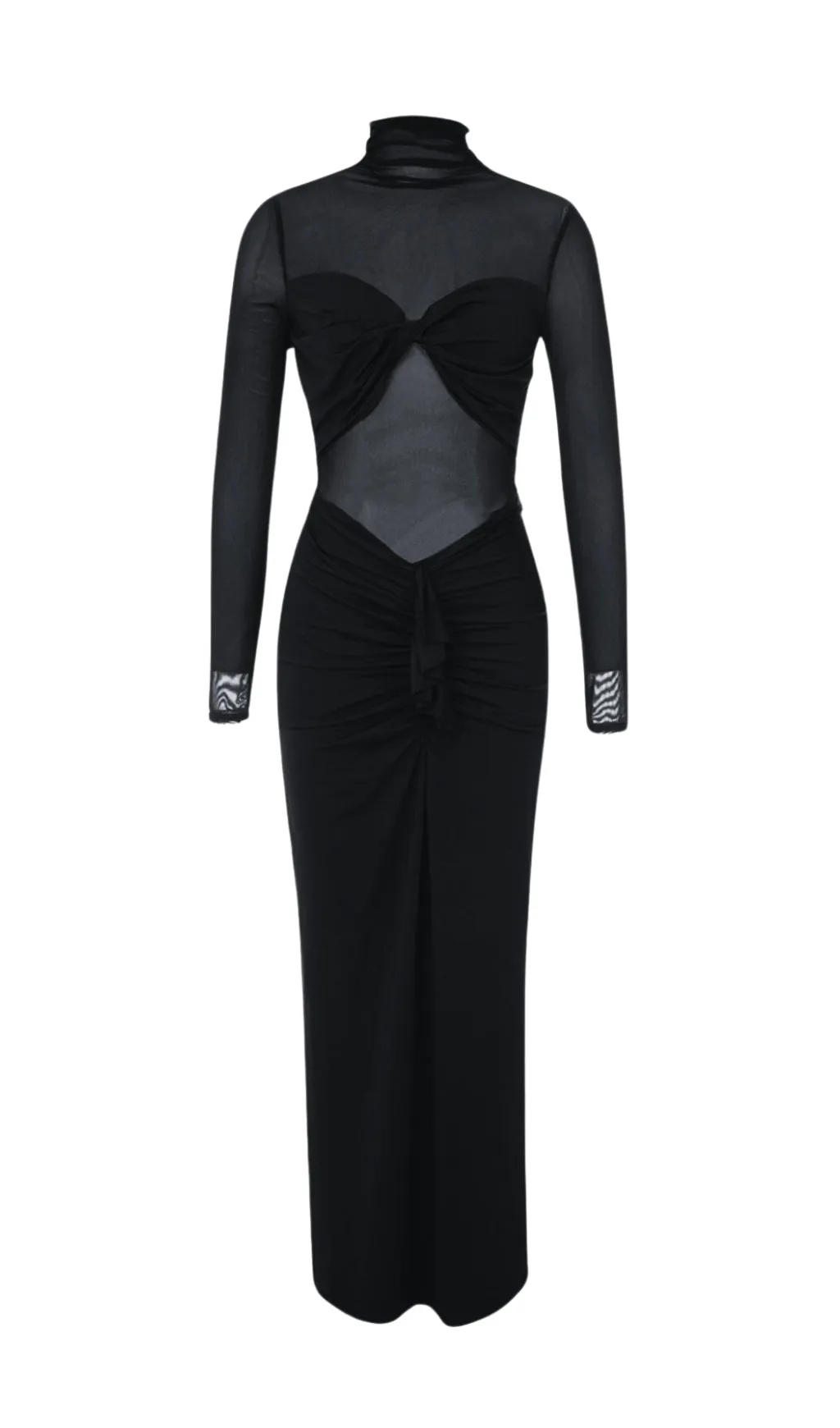 SHEER RUCHED MAXI DRESS IN BLACK Gloria Lanvin