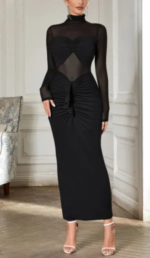 SHEER RUCHED MAXI DRESS IN BLACK Gloria Lanvin