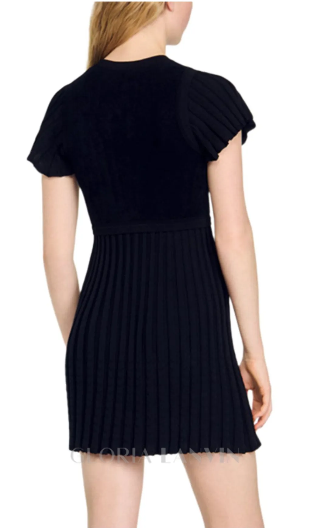 SHEILA BLACK UFFLED CUFFS KNIT MINI DRESS Gloria Lanvin