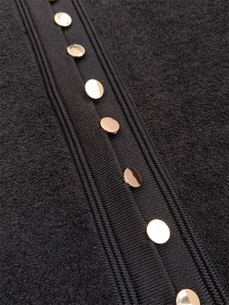 SHEILA BLACK UFFLED CUFFS KNIT MINI DRESS Gloria Lanvin