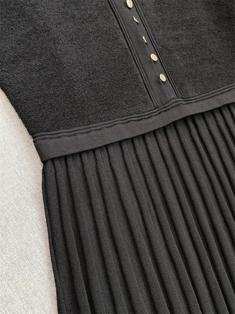 SHEILA BLACK UFFLED CUFFS KNIT MINI DRESS Gloria Lanvin
