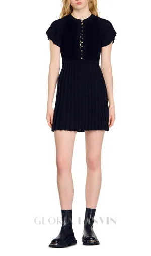 SHEILA BLACK UFFLED CUFFS KNIT MINI DRESS Gloria Lanvin