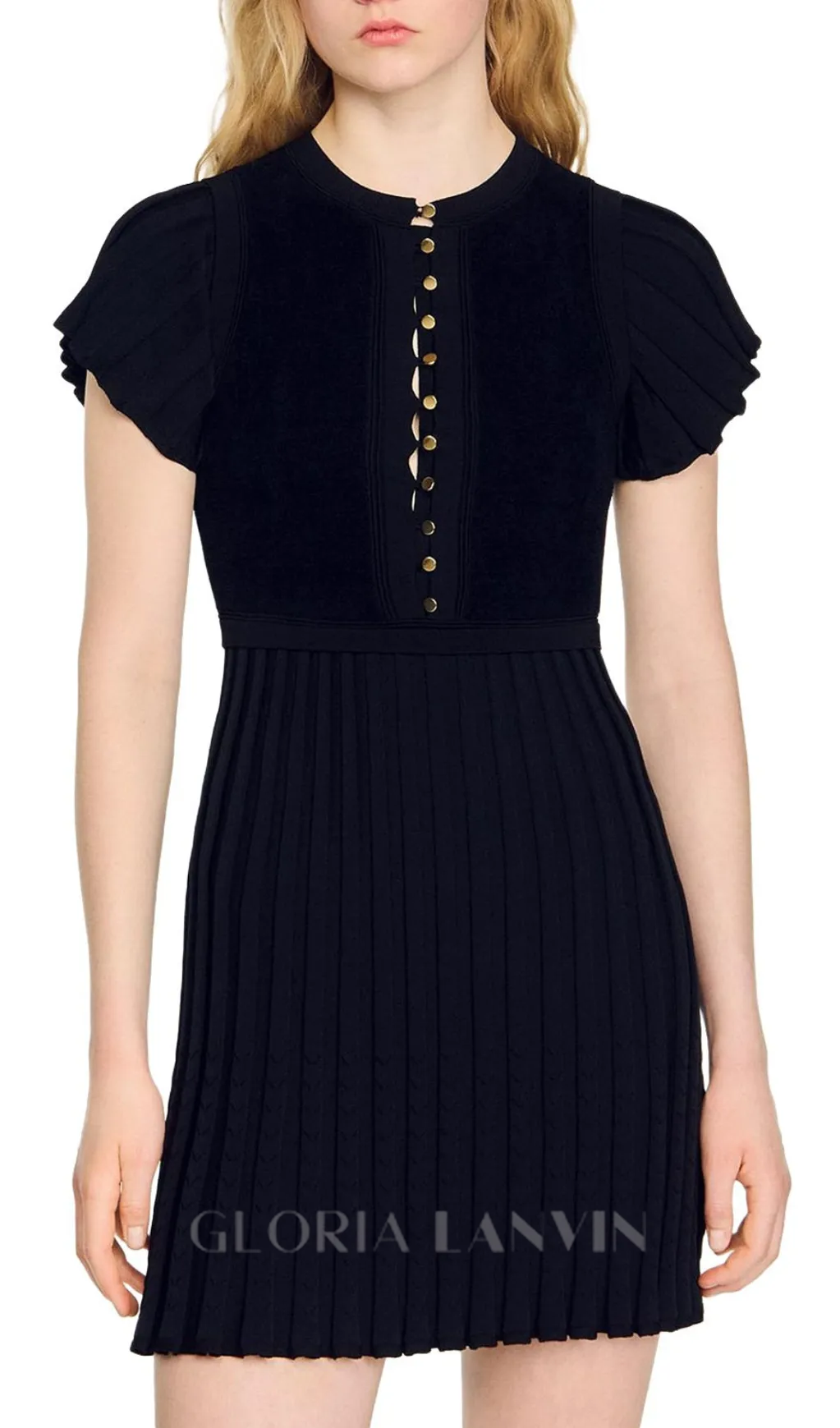 SHEILA BLACK UFFLED CUFFS KNIT MINI DRESS Gloria Lanvin