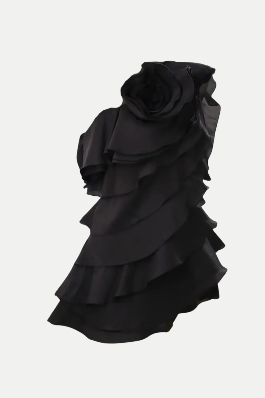 Shelyn Flower One Shoulder Ruffle Mini Dress In Black Gloria Lanvin