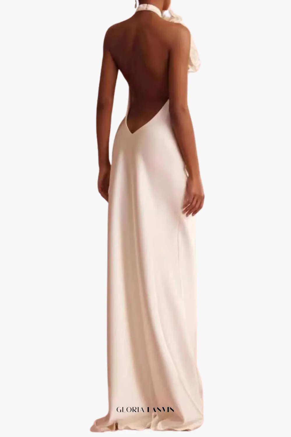 sherry Halterneck Floral Applique Maxi Dress in white Gloria Lanvin