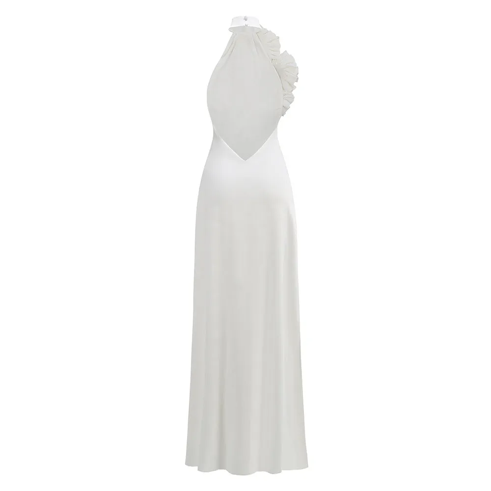 sherry Halterneck Floral Applique Maxi Dress in white Gloria Lanvin