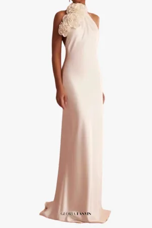sherry Halterneck Floral Applique Maxi Dress in white Gloria Lanvin