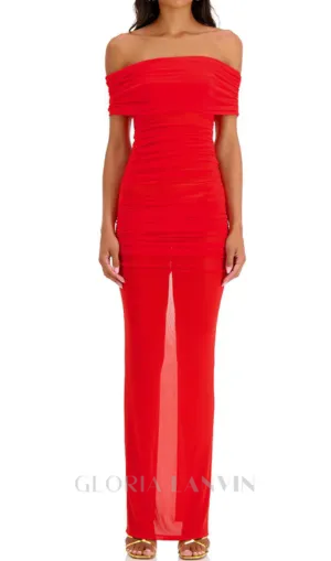 SHERRY OFF-SHOULDER TULLE BANDAGE MAXI DRESS IN RED Gloria Lanvin