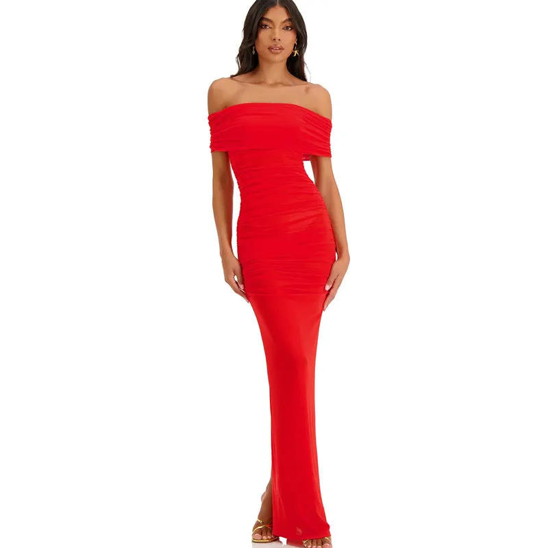 SHERRY OFF-SHOULDER TULLE BANDAGE MAXI DRESS IN RED Gloria Lanvin