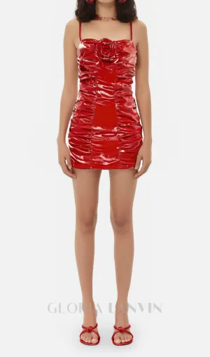 Shiny Pleated 3D Flower mini Dress in red Gloria Lanvin