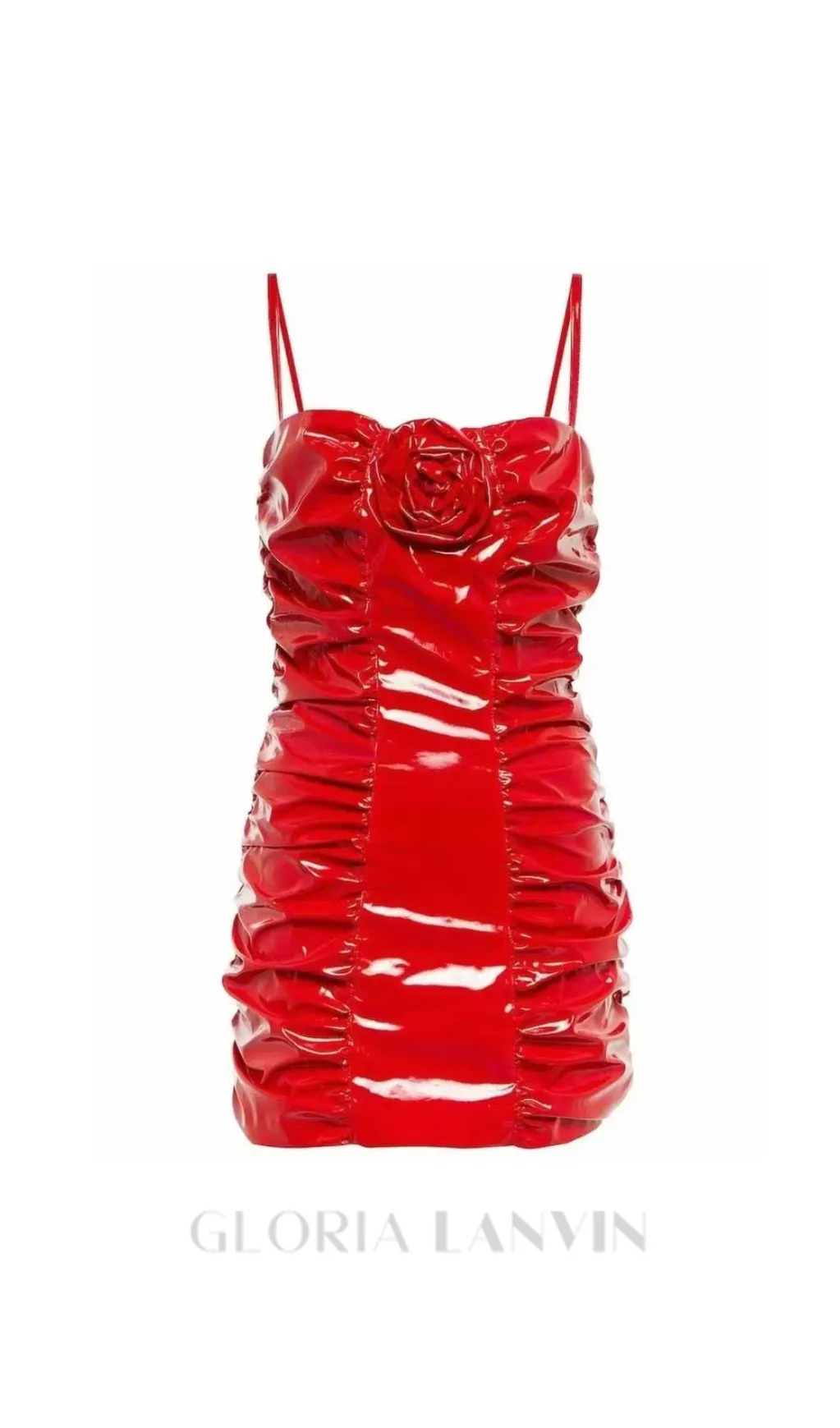 Shiny Pleated 3D Flower mini Dress in red Gloria Lanvin