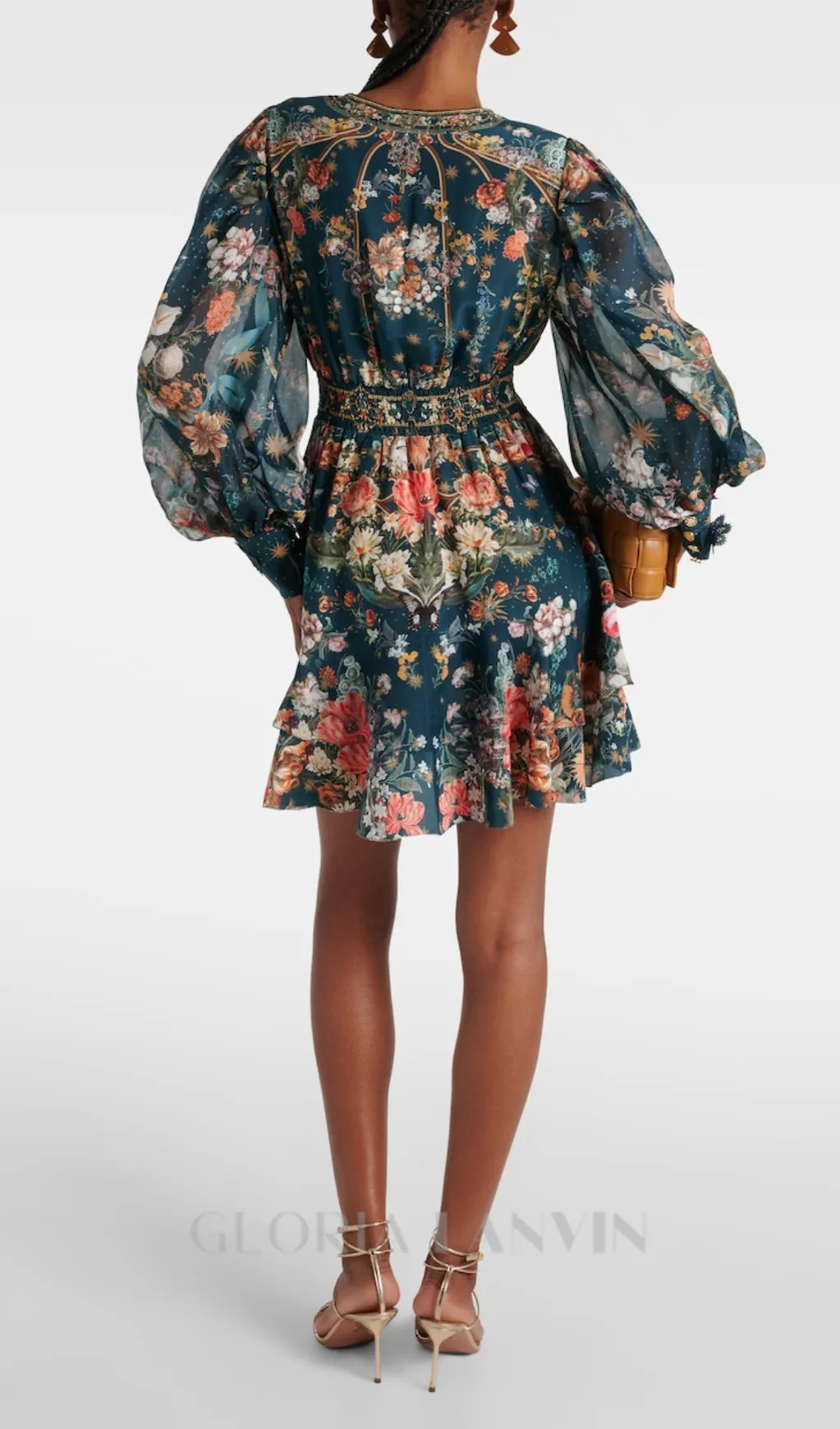 SHIRLEY EMBELLISHED FLORAL SILK CRPE MINI DRESS Gloria Lanvin