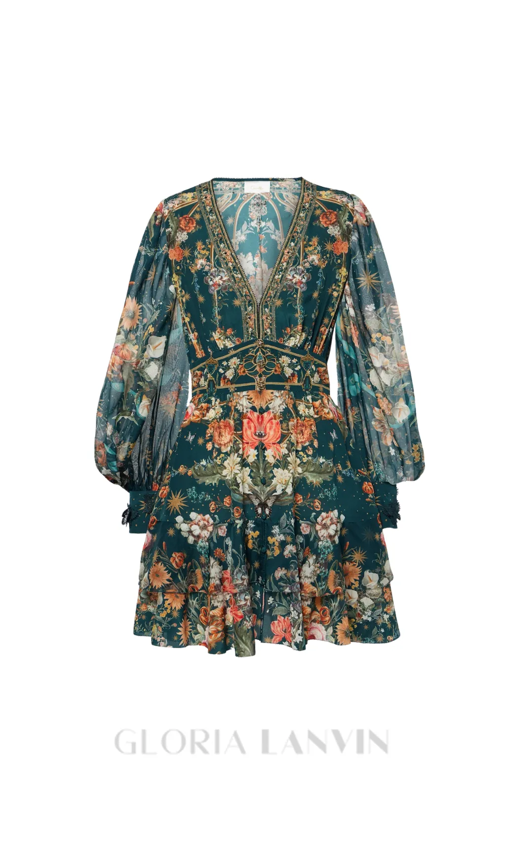 SHIRLEY EMBELLISHED FLORAL SILK CRPE MINI DRESS Gloria Lanvin
