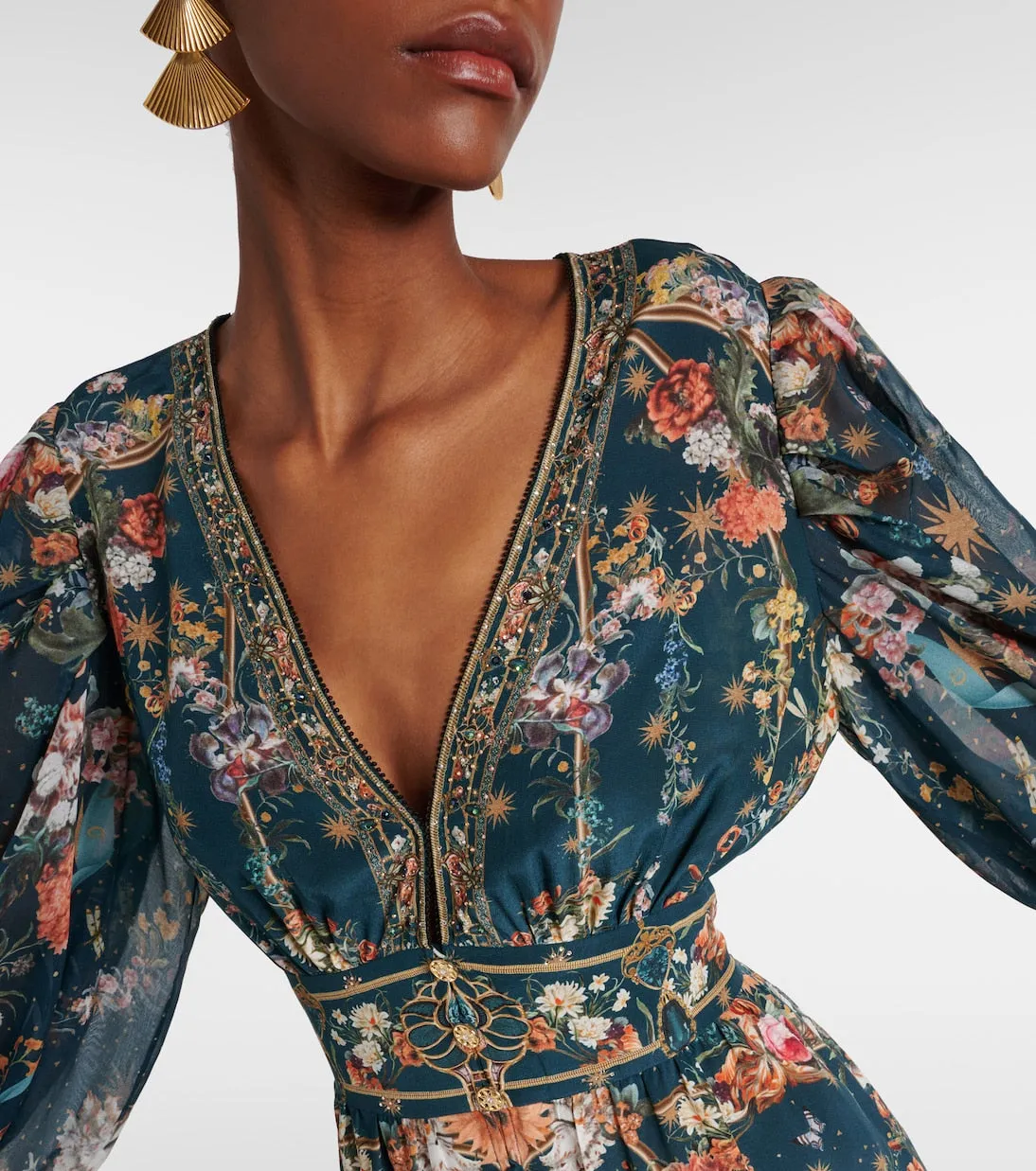 SHIRLEY EMBELLISHED FLORAL SILK CRPE MINI DRESS Gloria Lanvin