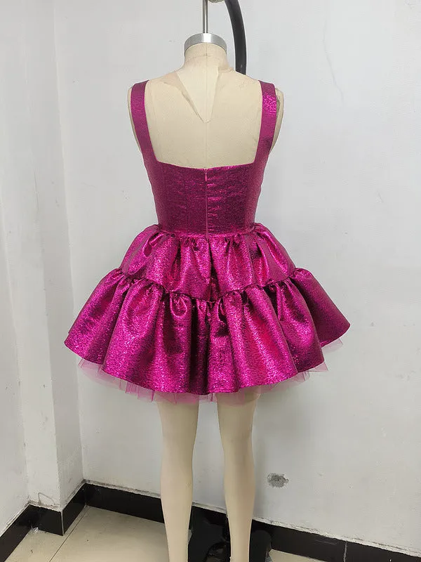 shirley ruffle mini dress in rose red Gloria Lanvin