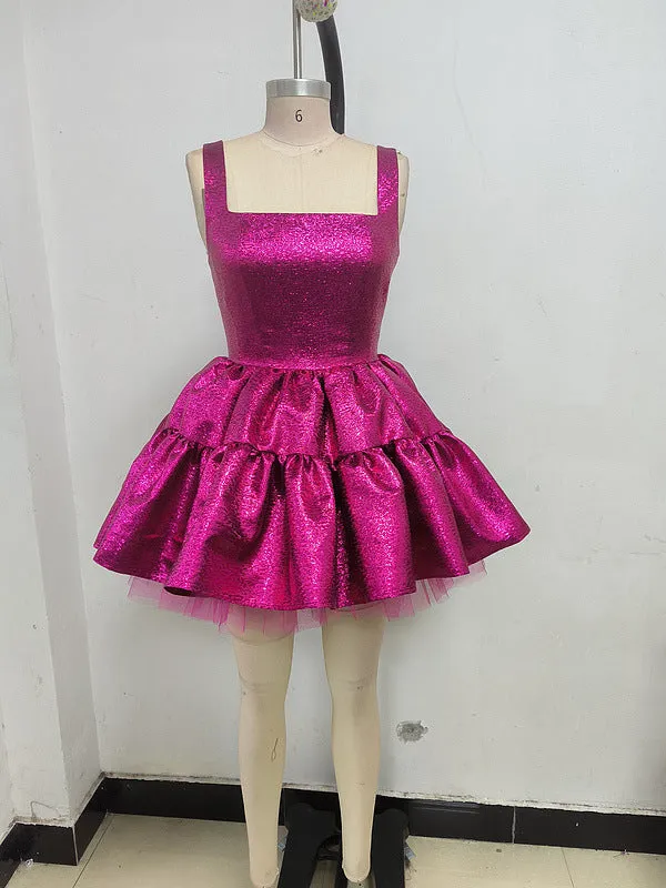 shirley ruffle mini dress in rose red Gloria Lanvin