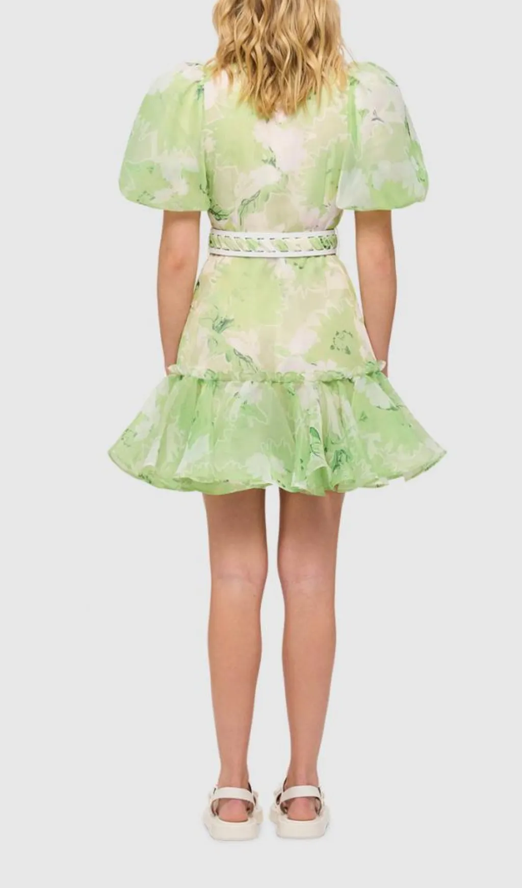 SHORT SLEEVE MINI DRESS IN JASMINE PRINT IN SAGE Gloria Lanvin