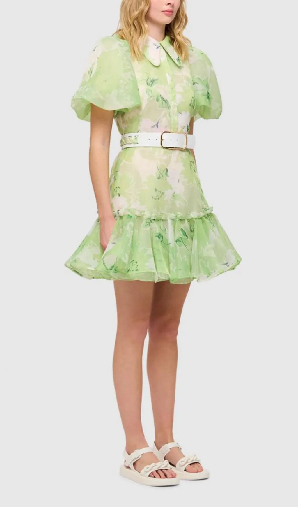 SHORT SLEEVE MINI DRESS IN JASMINE PRINT IN SAGE Gloria Lanvin