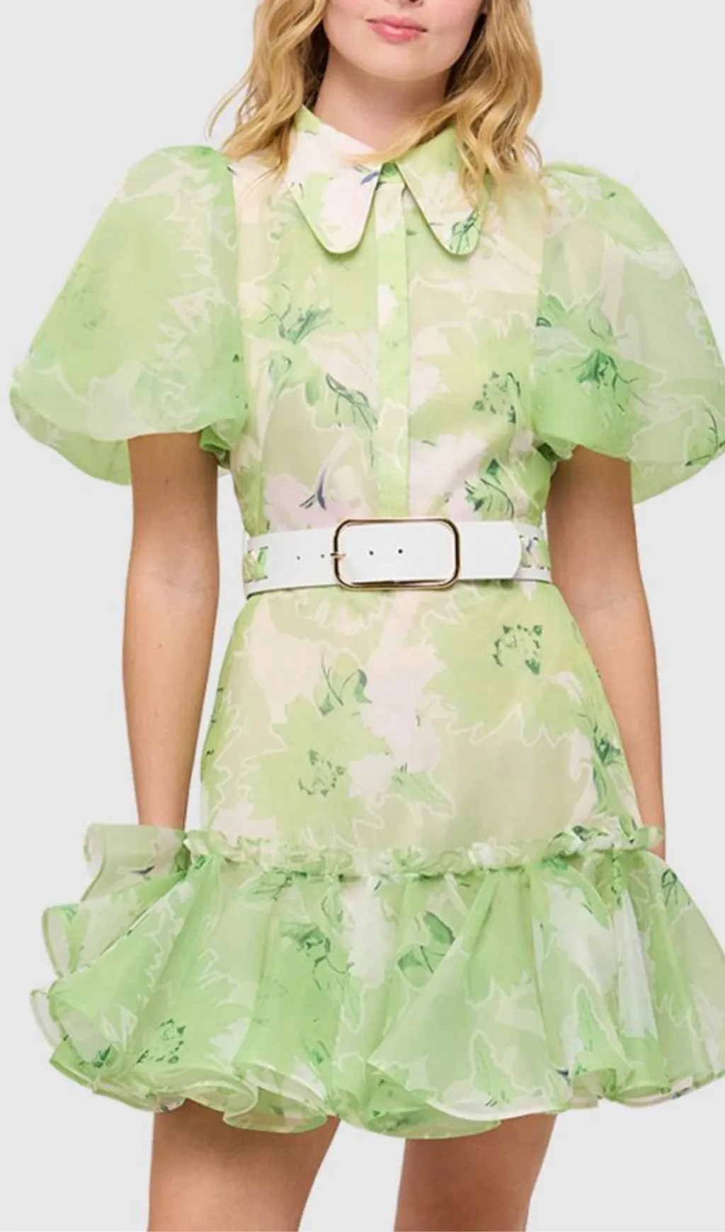 SHORT SLEEVE MINI DRESS IN JASMINE PRINT IN SAGE Gloria Lanvin