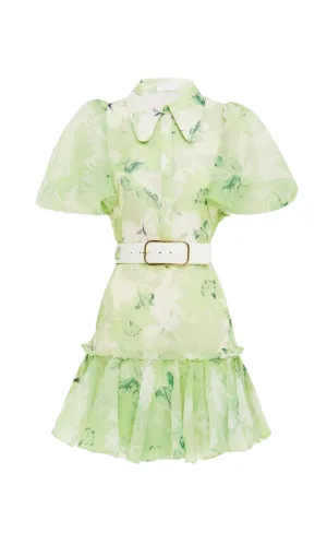 SHORT SLEEVE MINI DRESS IN JASMINE PRINT IN SAGE Gloria Lanvin