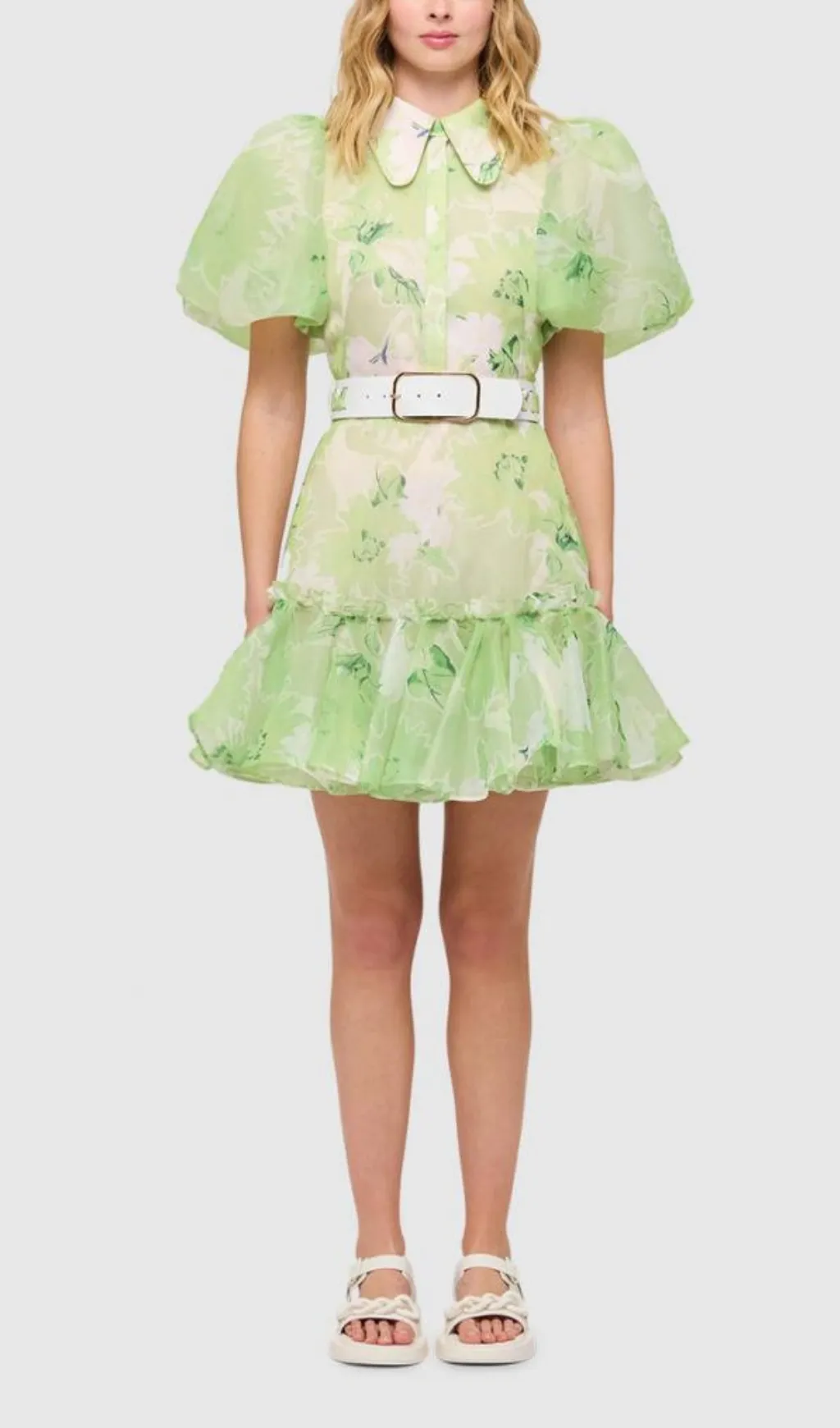 SHORT SLEEVE MINI DRESS IN JASMINE PRINT IN SAGE Gloria Lanvin