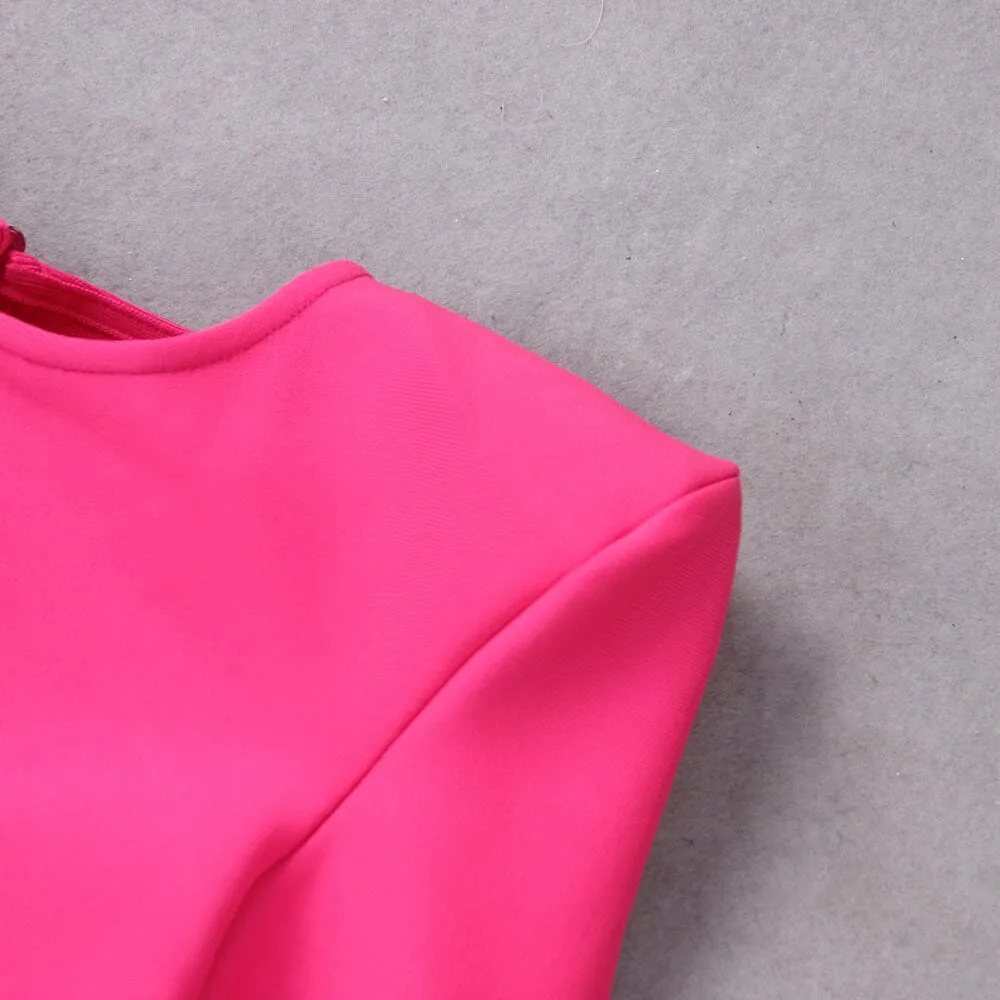SHOULEDR PAD WAIST BARING FEATHER BLOUSE PLEATED DRESS IN PINK Gloria Lanvin