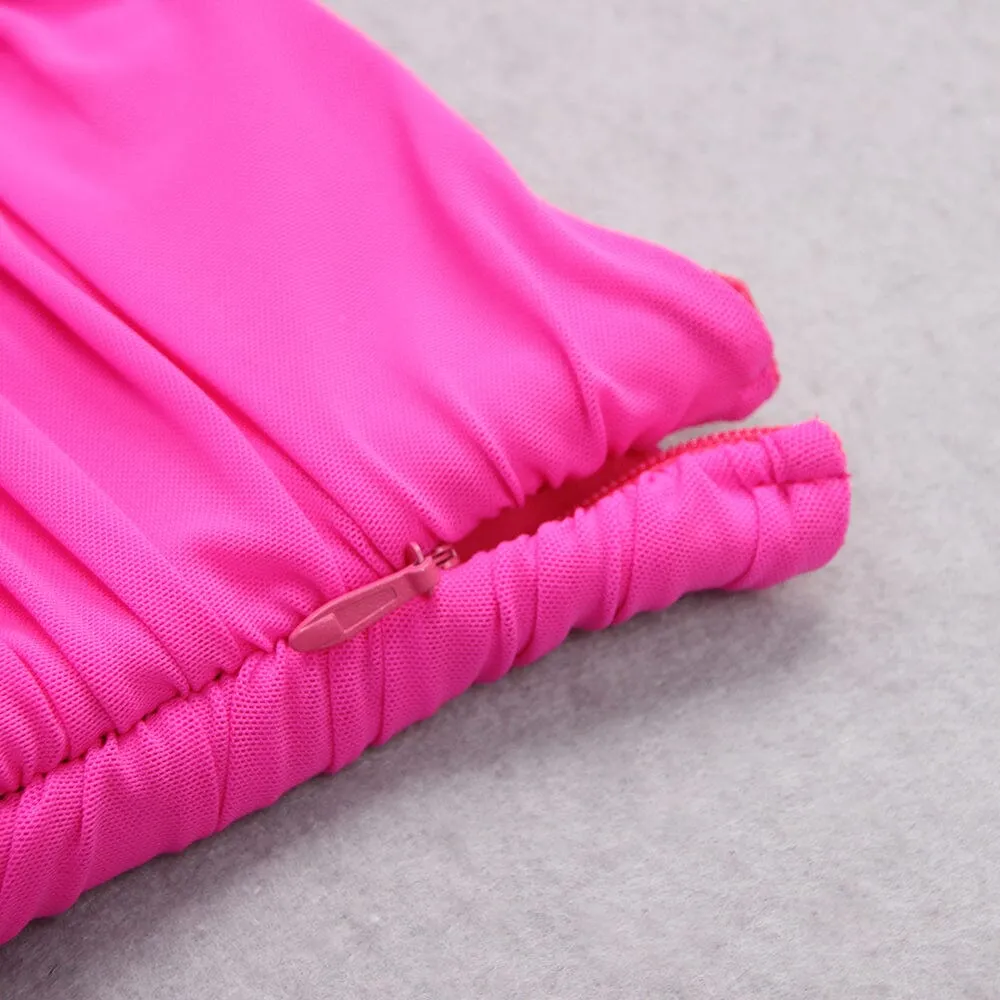 SHOULEDR PAD WAIST BARING FEATHER BLOUSE PLEATED DRESS IN PINK Gloria Lanvin