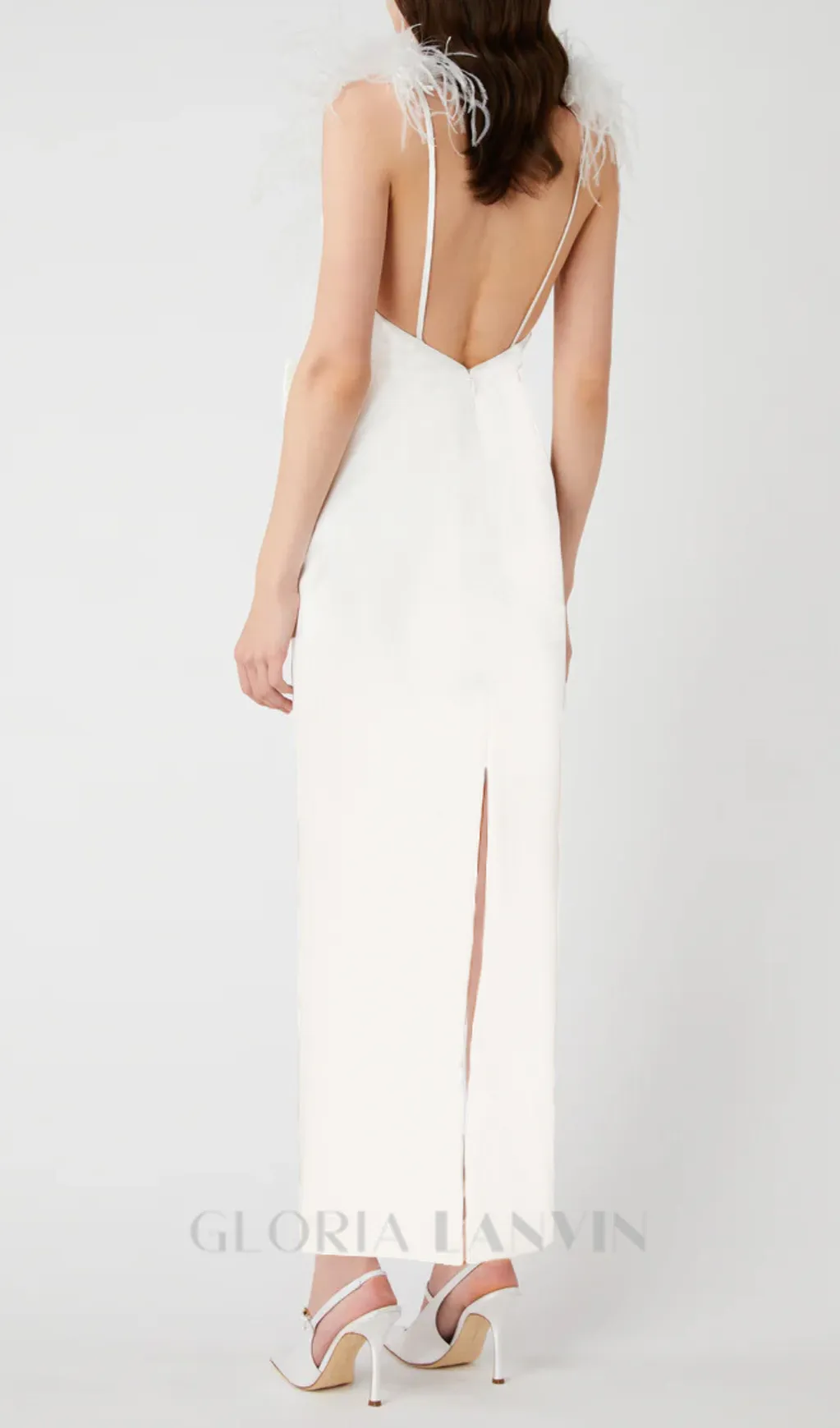 SIBYL FEATHER SLEEVELESS MIDI DRESS IN WHITE Gloria Lanvin