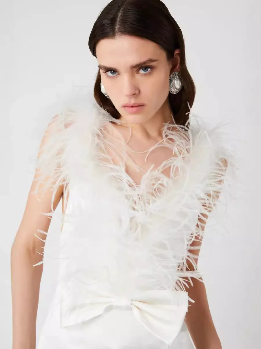 SIBYL FEATHER SLEEVELESS MIDI DRESS IN WHITE Gloria Lanvin