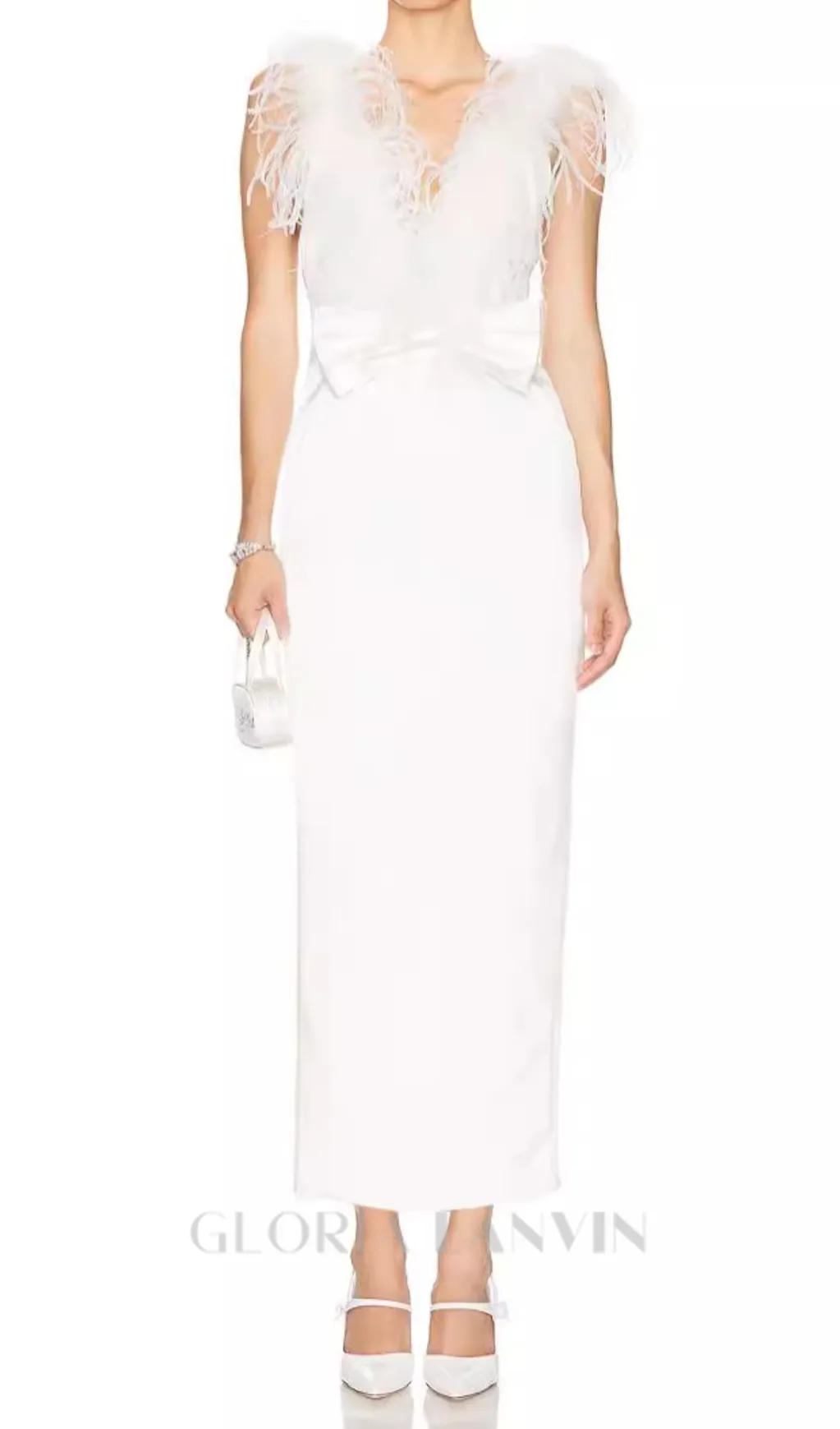 SIBYL FEATHER SLEEVELESS MIDI DRESS IN WHITE Gloria Lanvin