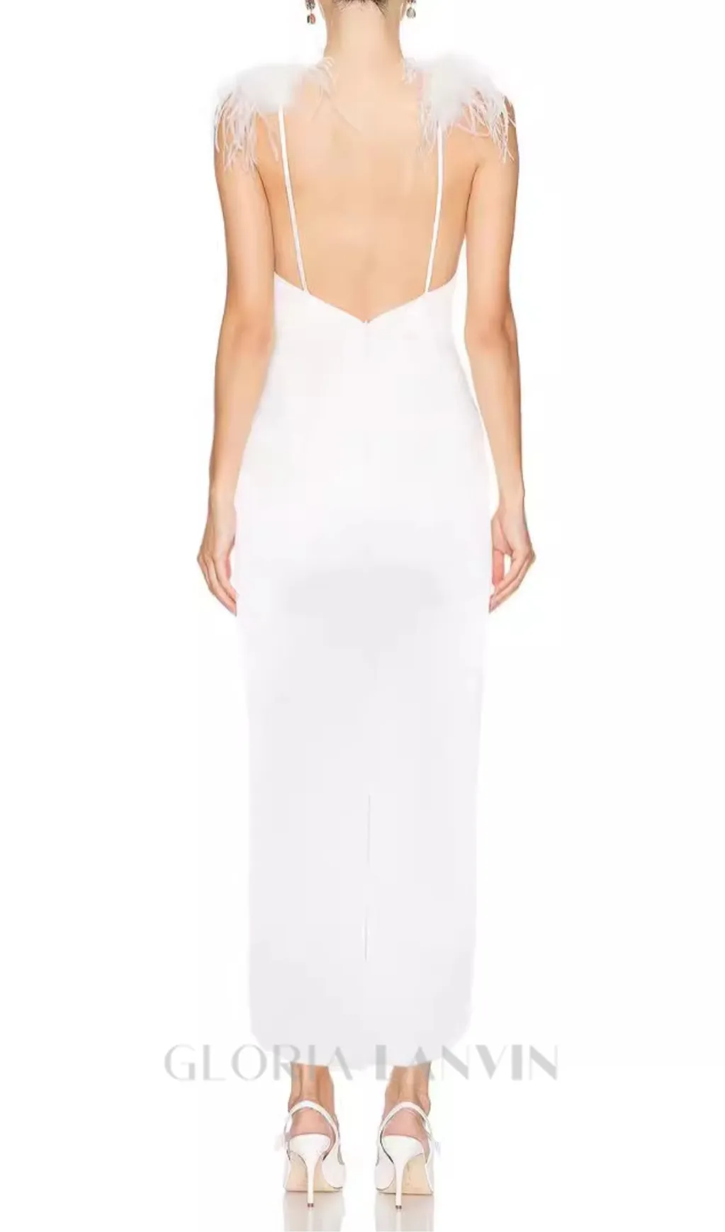 SIBYL FEATHER SLEEVELESS MIDI DRESS IN WHITE Gloria Lanvin