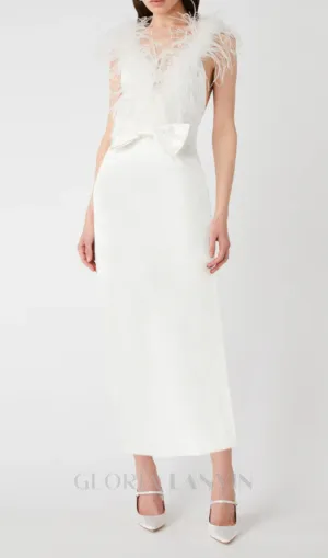 SIBYL FEATHER SLEEVELESS MIDI DRESS IN WHITE Gloria Lanvin