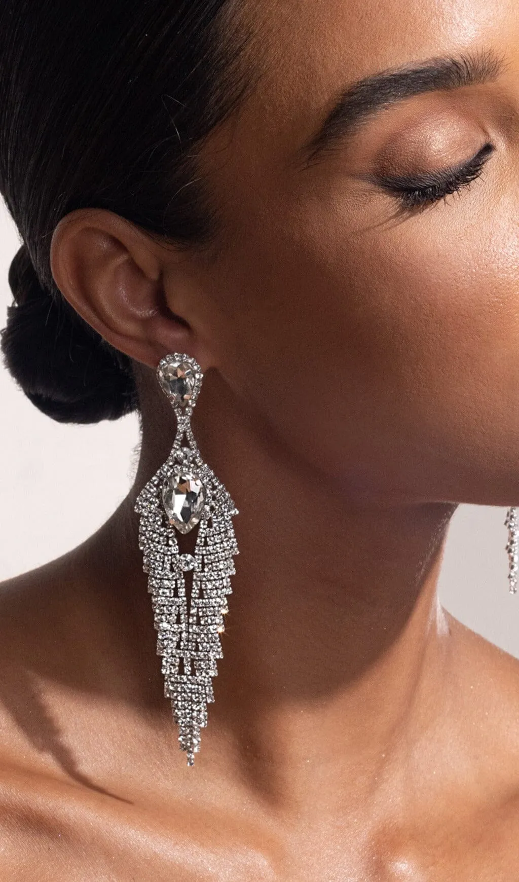 SILVER DIAMANTE TASSEL TEARDROP DROP EARRINGS Gloria Lanvin