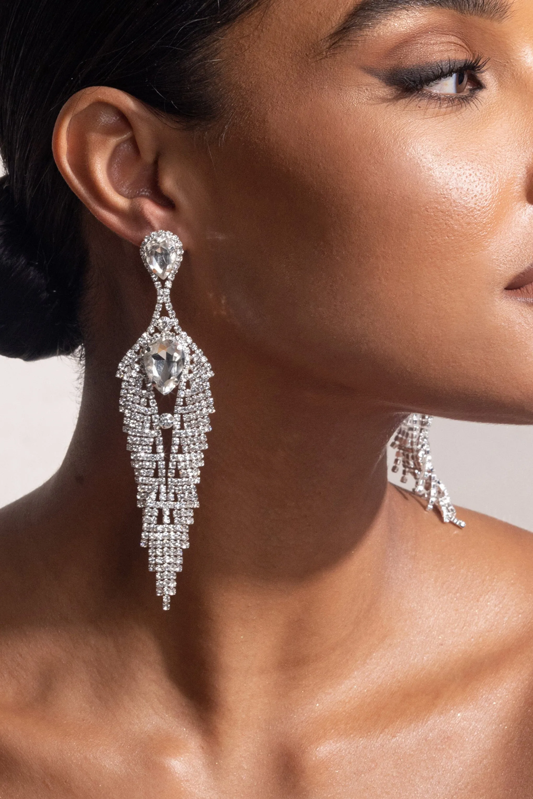 SILVER DIAMANTE TASSEL TEARDROP DROP EARRINGS Gloria Lanvin