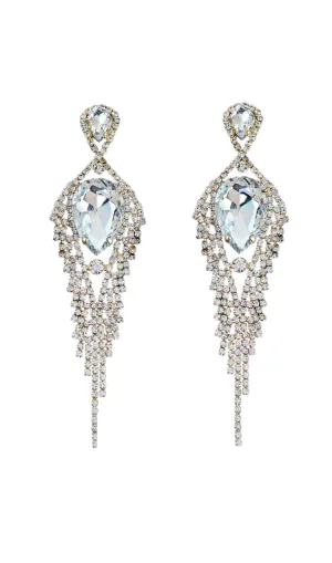 SILVER DIAMANTE TASSEL TEARDROP DROP EARRINGS Gloria Lanvin