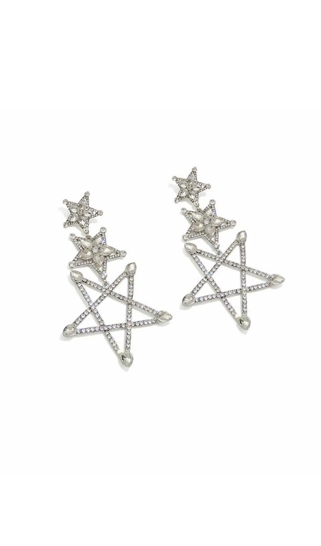 silver pentagram Rhinestone earrings Gloria Lanvin