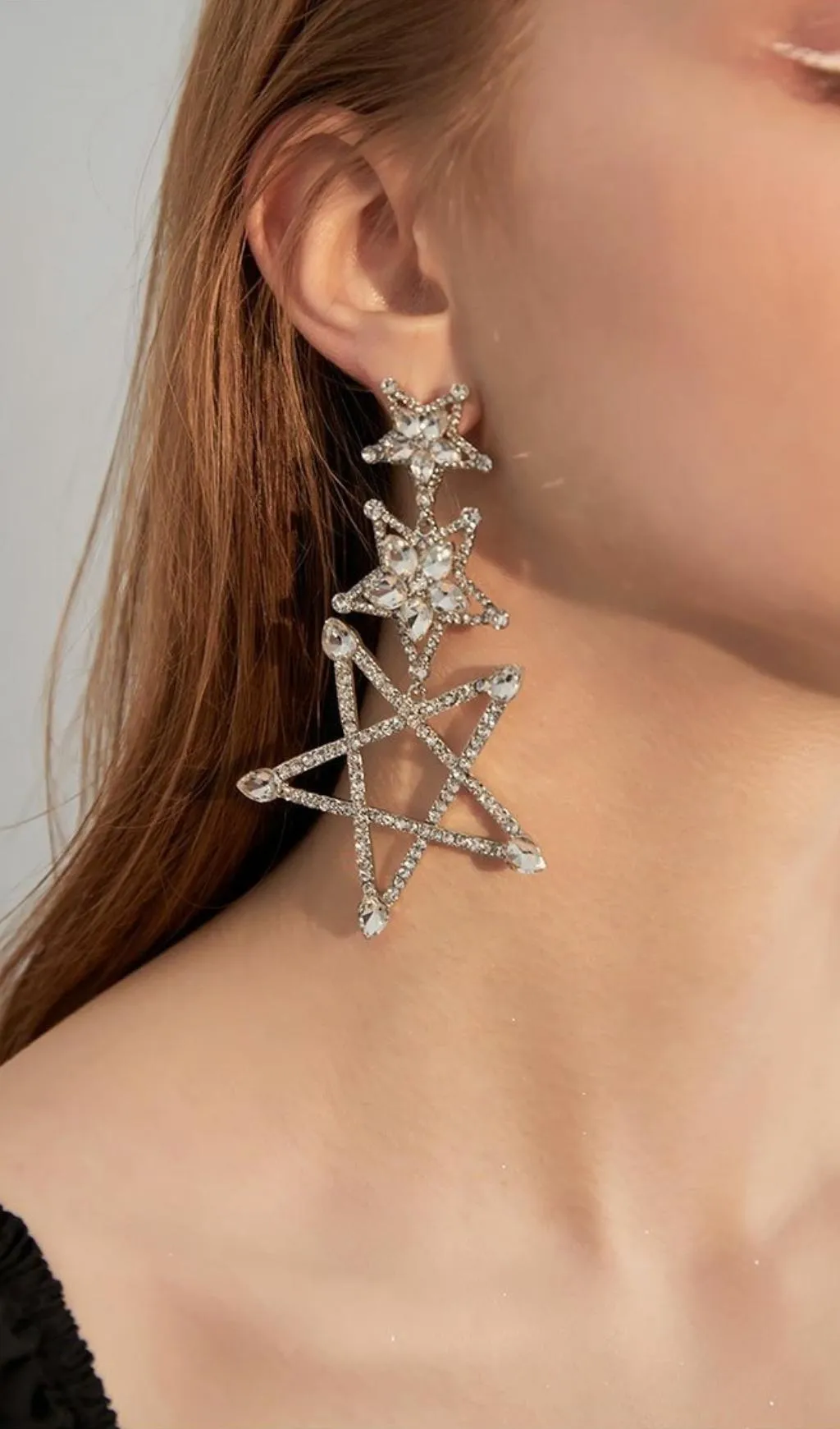 silver pentagram Rhinestone earrings Gloria Lanvin