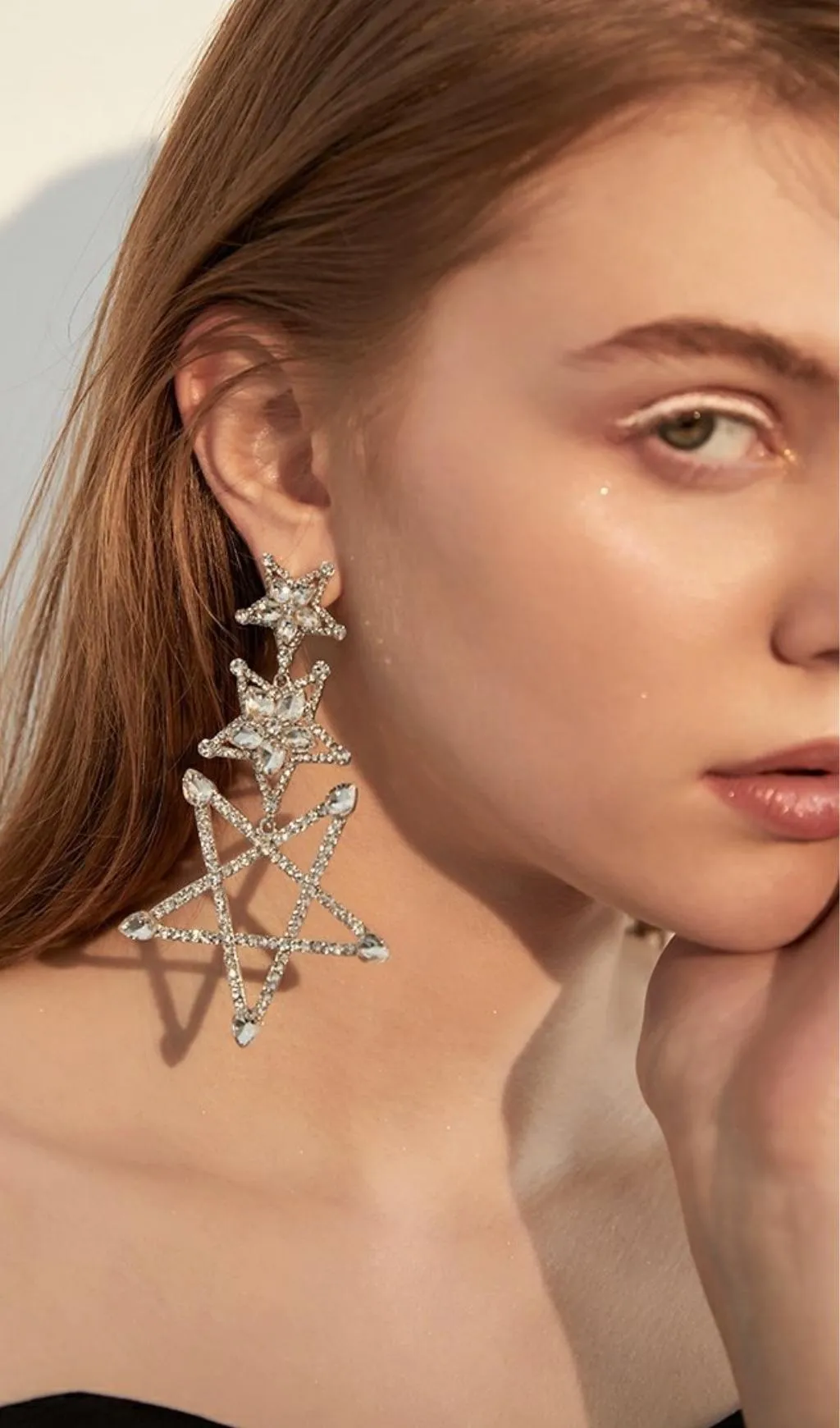 silver pentagram Rhinestone earrings Gloria Lanvin