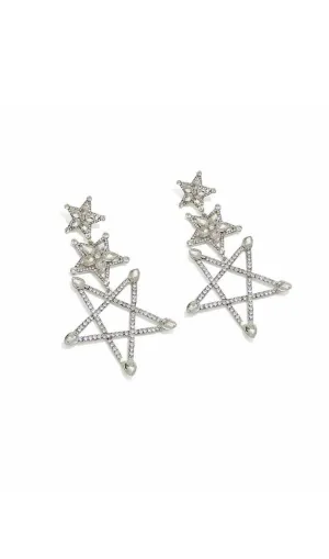 silver pentagram Rhinestone earrings Gloria Lanvin