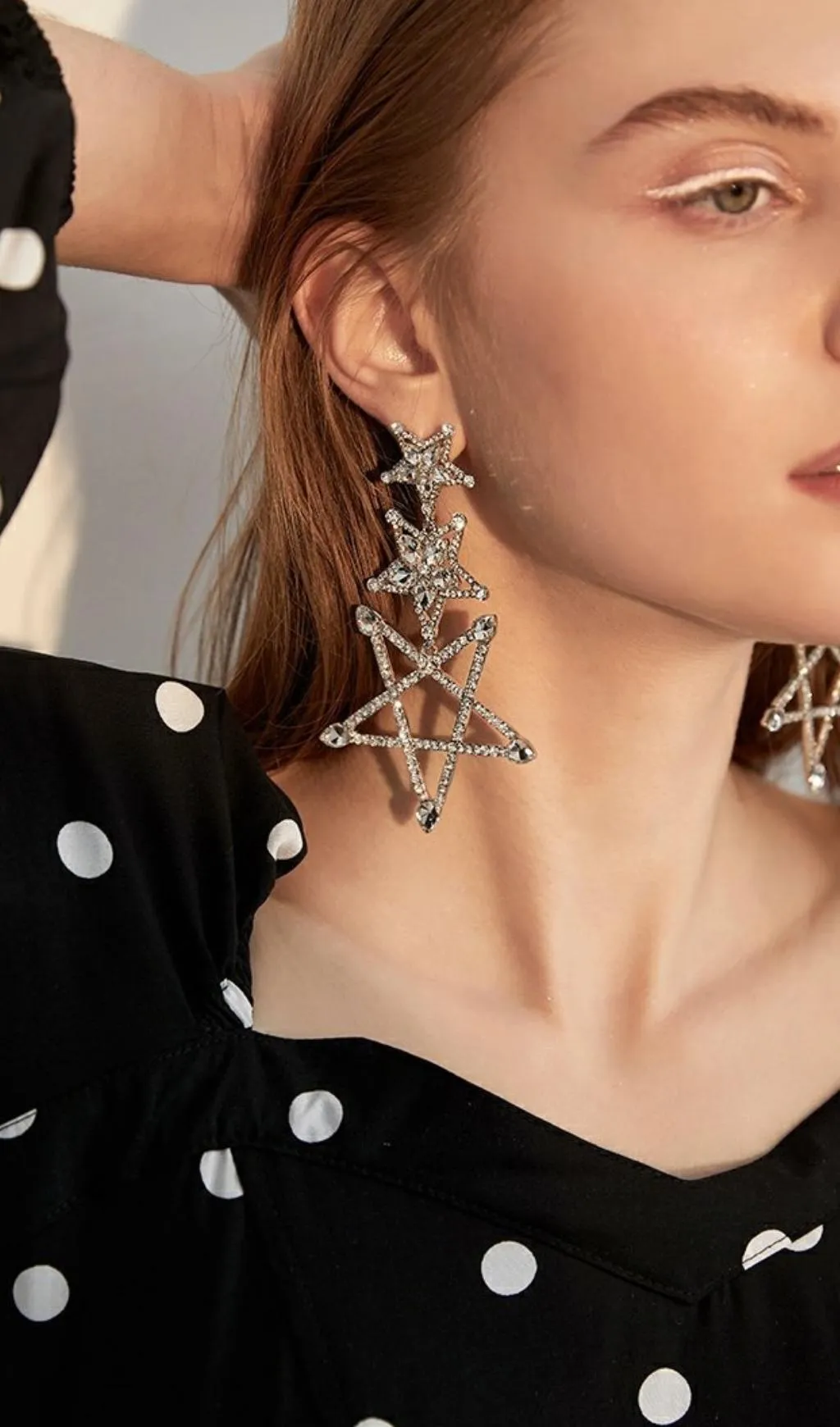 silver pentagram Rhinestone earrings Gloria Lanvin