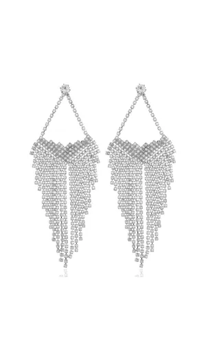 SILVER STATEMENT TEARDROP TASSEL EARRINGS Gloria Lanvin