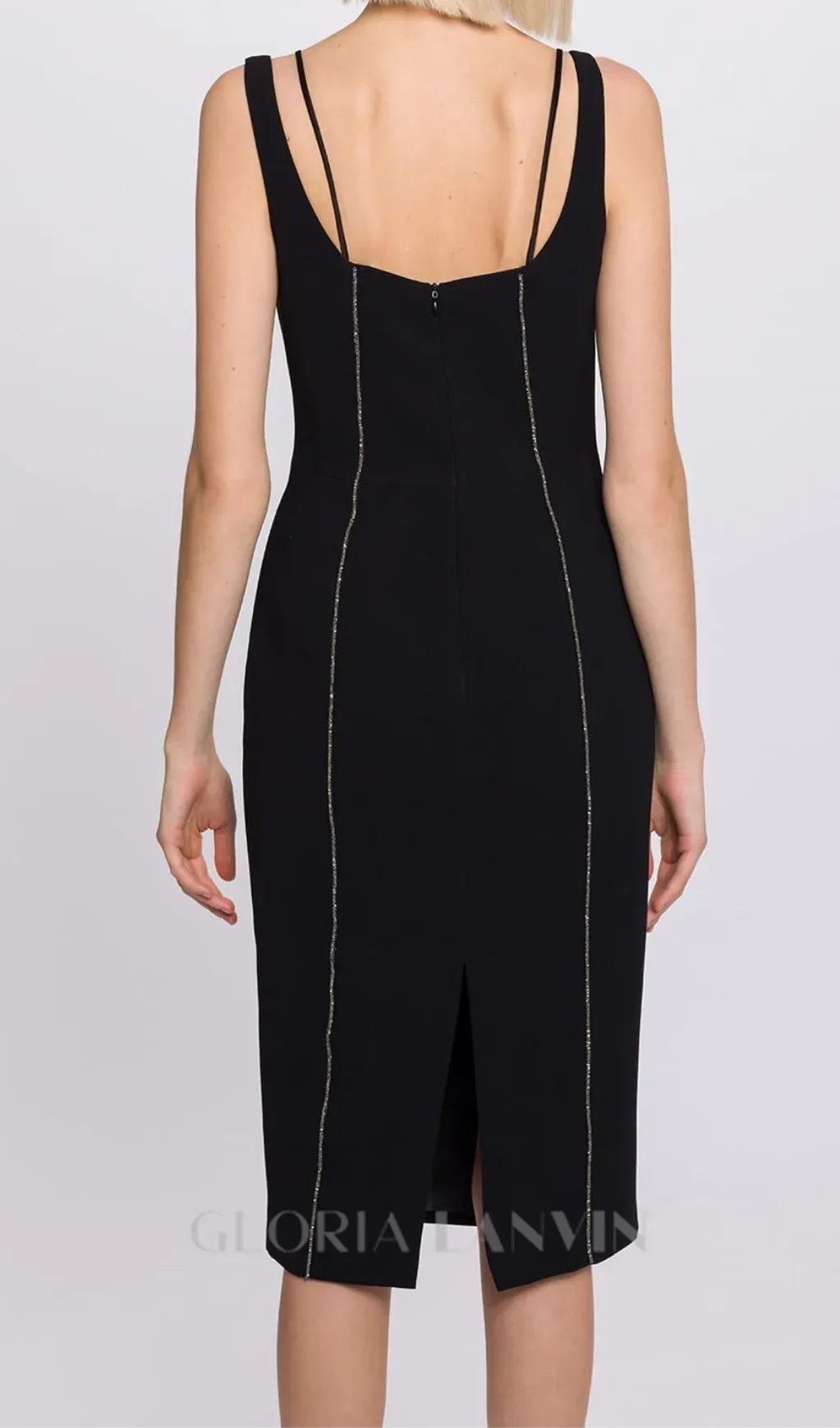 SILVER TRIM FLORAL BUSTIER MIDI DRESS IN BLACK Gloria Lanvin