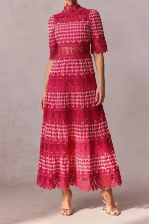 simona Embroidered Lace Midi Dress in red Gloria Lanvin